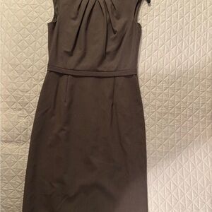 Tahari Brown Pleated Sheath Midi Dress